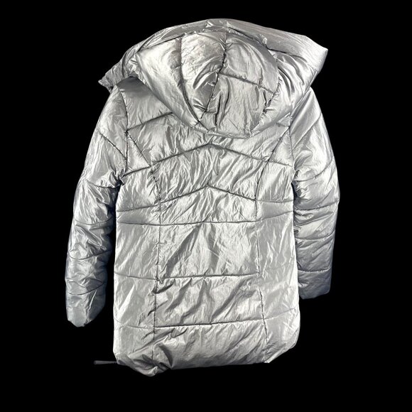 Michael Michael Kors Silver Puffer Coat With Hood Size 10/12 - Picture 3 of 8